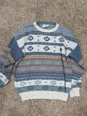 MillaNova Blue, Cream & Purple Patterned Crewneck Sweater